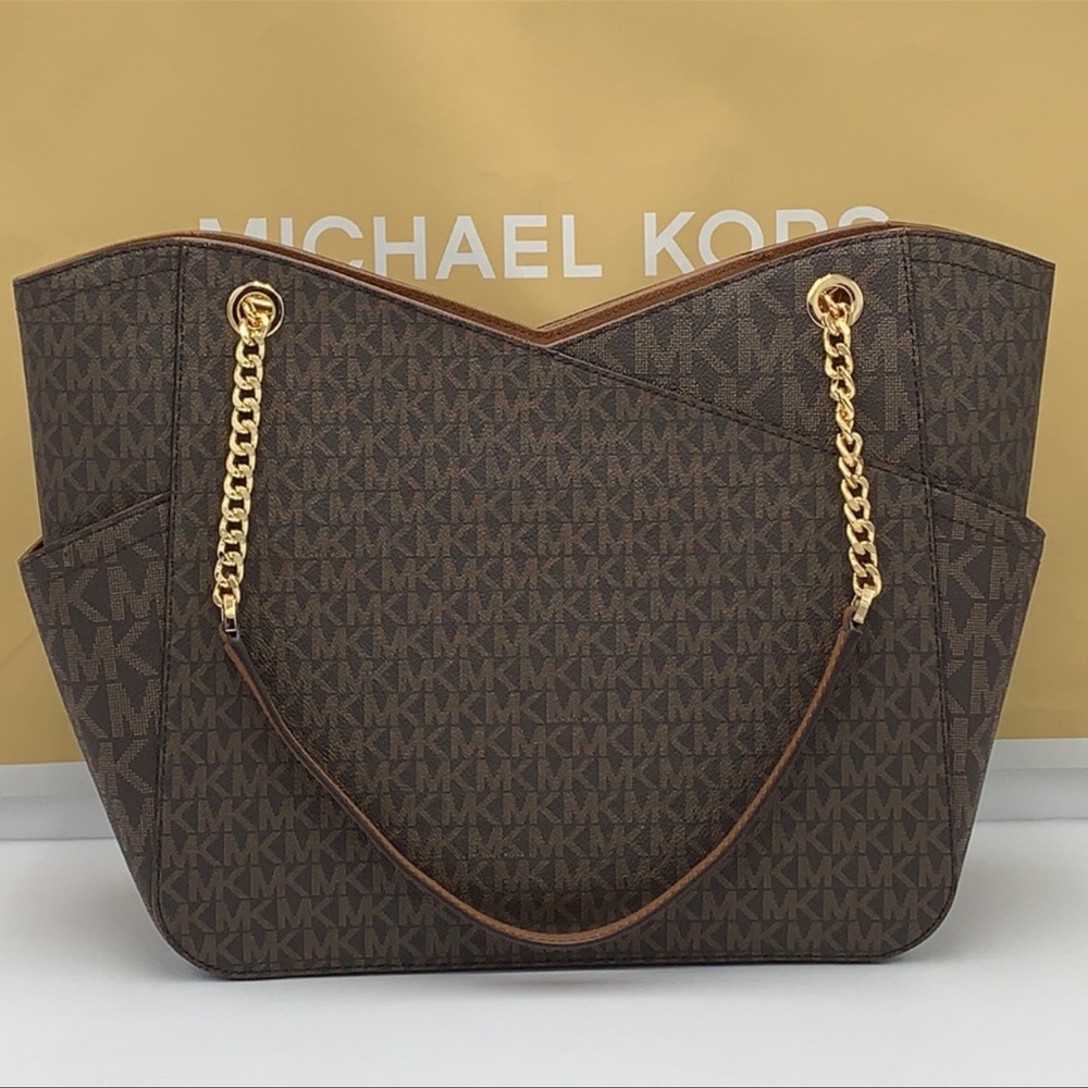 MICHAEL KORS LARGE X CHAIN LOGO SHOULDER BAG BROWN - Picture 13 of 16